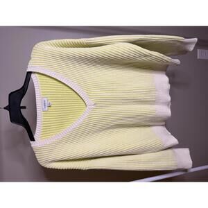 Evereve v-neck pullover sweater neon yellow and white